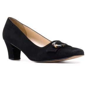 Salvatore Ferragamo Pumps Vintage Suede 1990's Tortoise Bow Black Moena Pumps